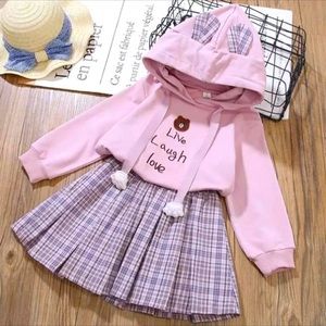 Girls fall/winter hooded sweater and matching casual skirt school princess dress